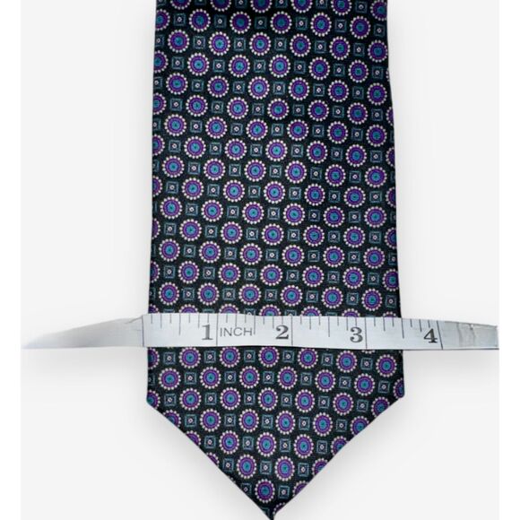 BURT PULITZER Tie All Silk Purple and Blue Geometric Print - Picture 2 of 5